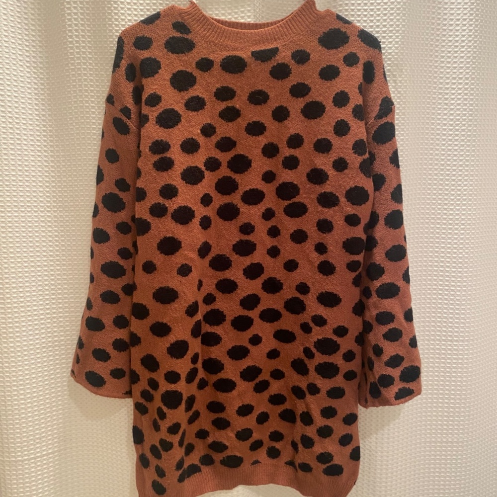 Brown Polka Dot Sweater Dress